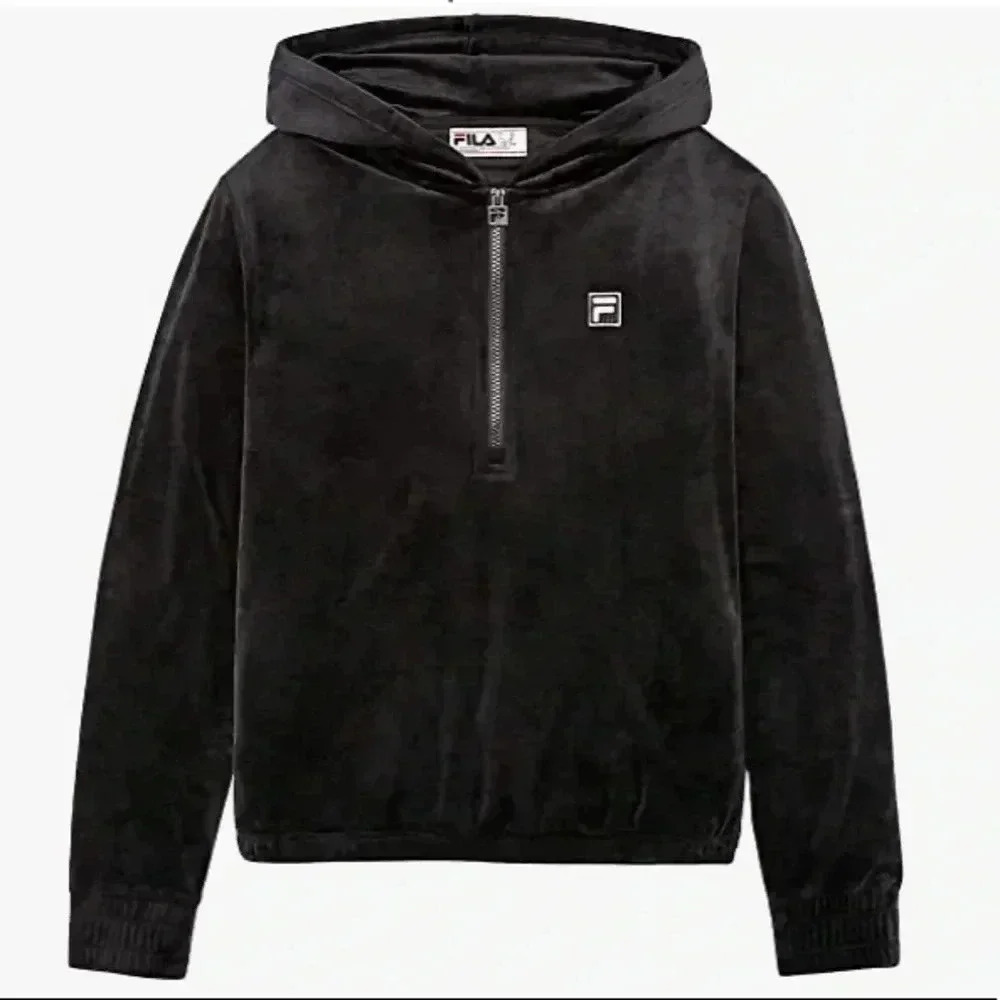 FILA WOMENS VELOUR BLACK QUARTER ZIP HOODIE S